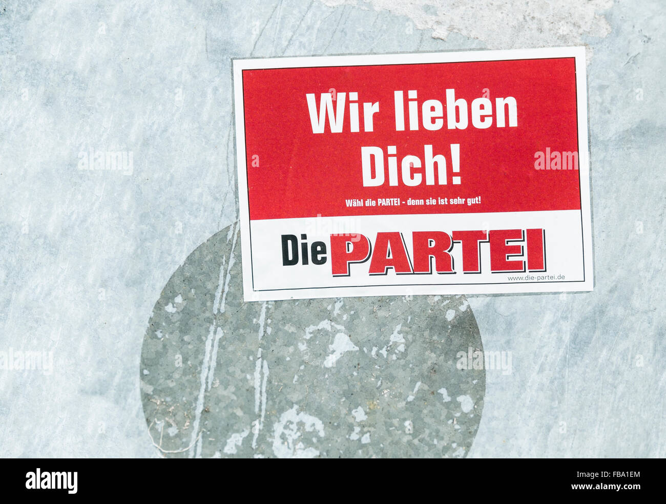 sticker by satirical political party  Die Partei , saying: we love you!, vote  Die Partei  because it is a very good party Stock Photo