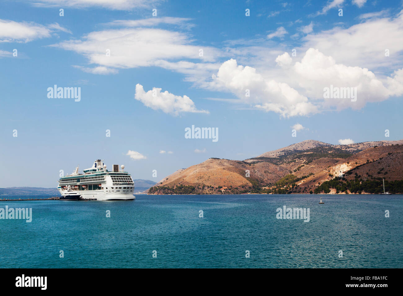 Cruise ship anchored in the bay of Argostoli, Kefalonia, Ionian islands, Greece Stock Photo