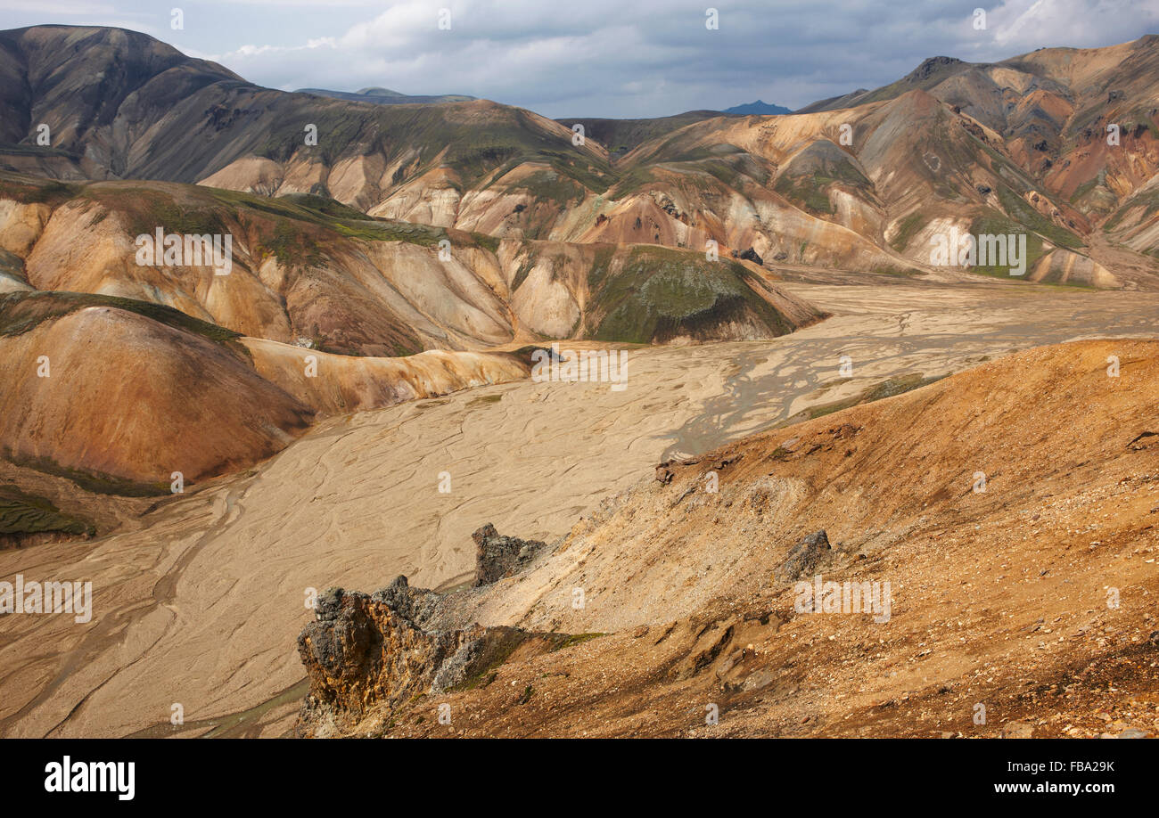 Volcanic landscape with rhyolite formations in Fjallabak, Iceland South ...