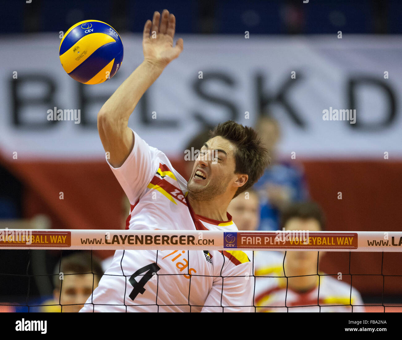 Belgium's Pieter Coolman during the men's volleyball Olympic qualifier