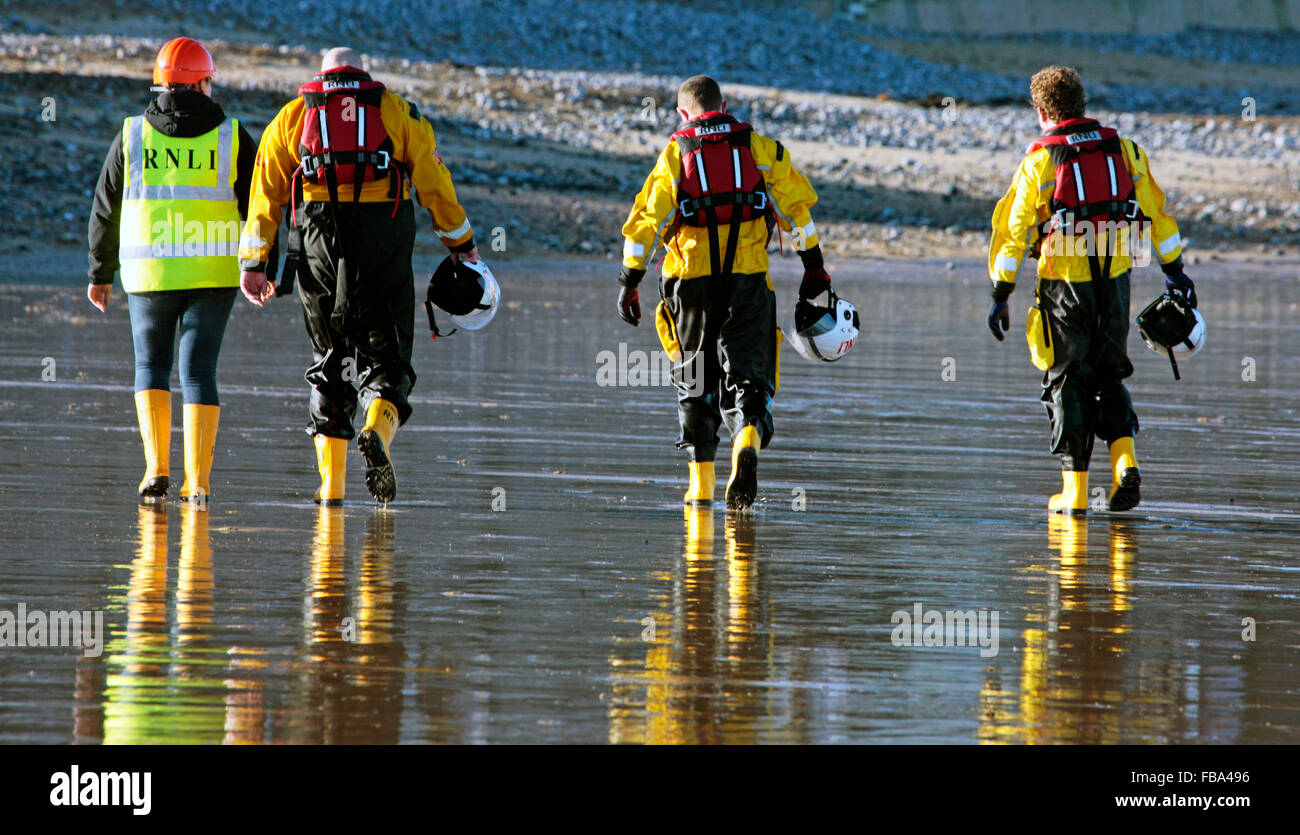 Members of the RNLI volunteer lifeboat crew pictured during training exercises in Cromer, North Norfolk UK Stock Photo