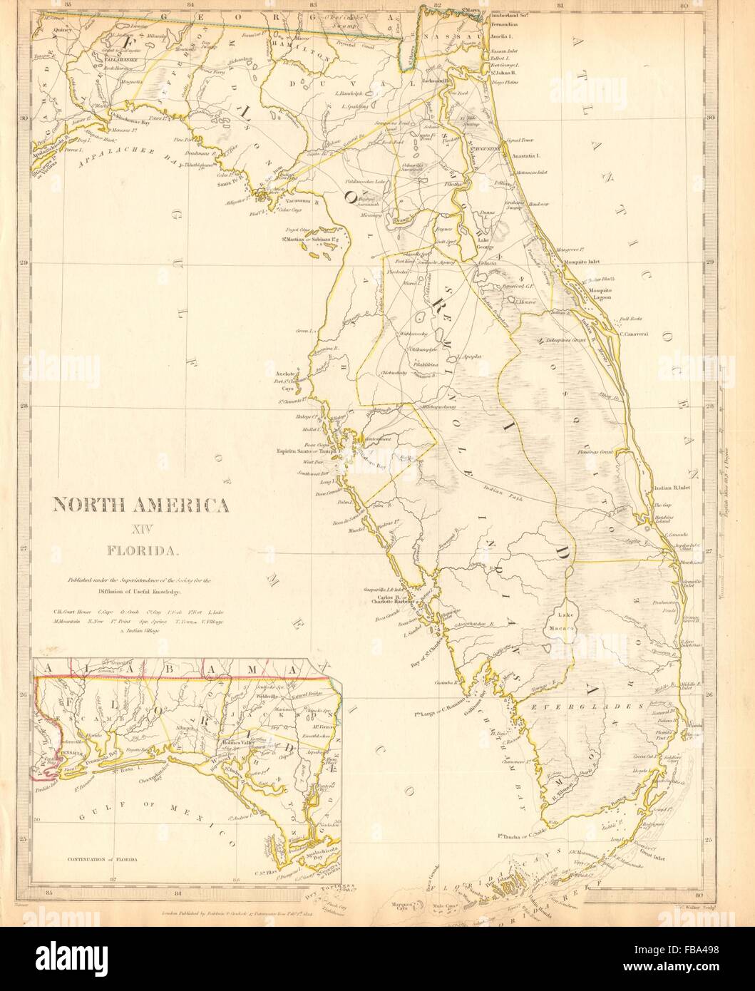 FLORIDA. Showing Seminole Indian reservation & villages.SDUK, 1844