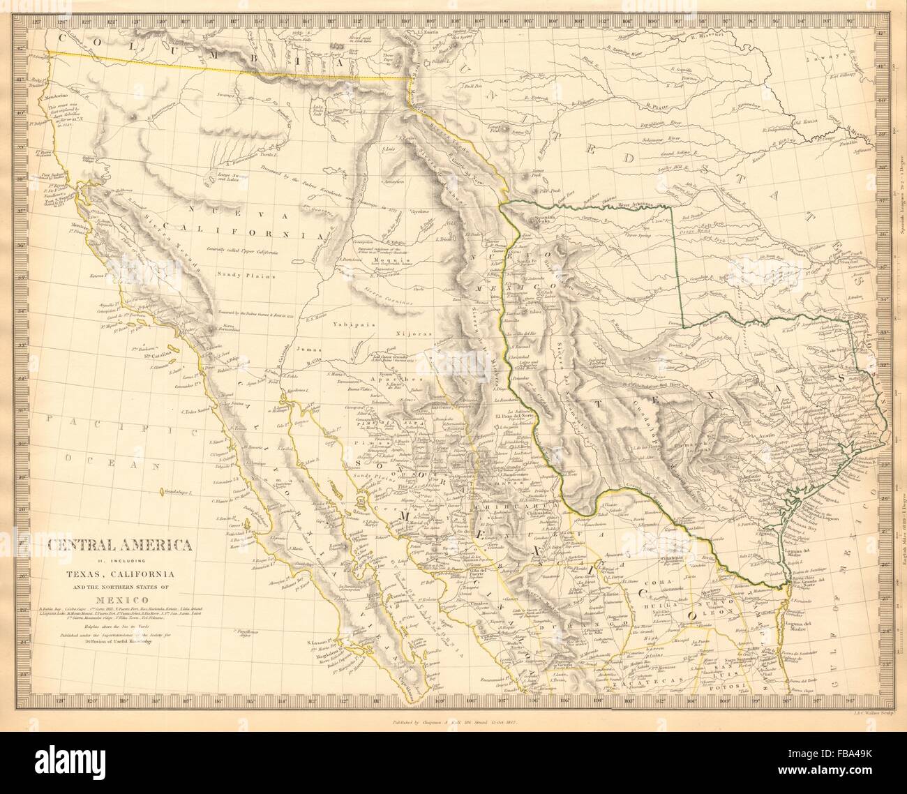 SOUTH WESTERN USA.Showing Republic of Texas & Mexican California.SDUK, 1844 map Stock Photo