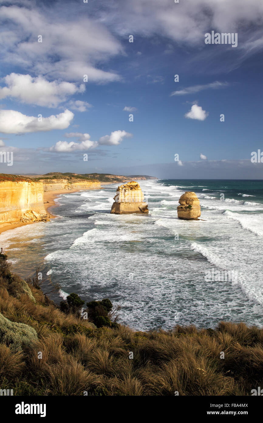 Gog and Magog, two rock stacks close to the Twelve Apostles, a world-famous rock formation at the Great Ocean Road near Port Cam Stock Photo