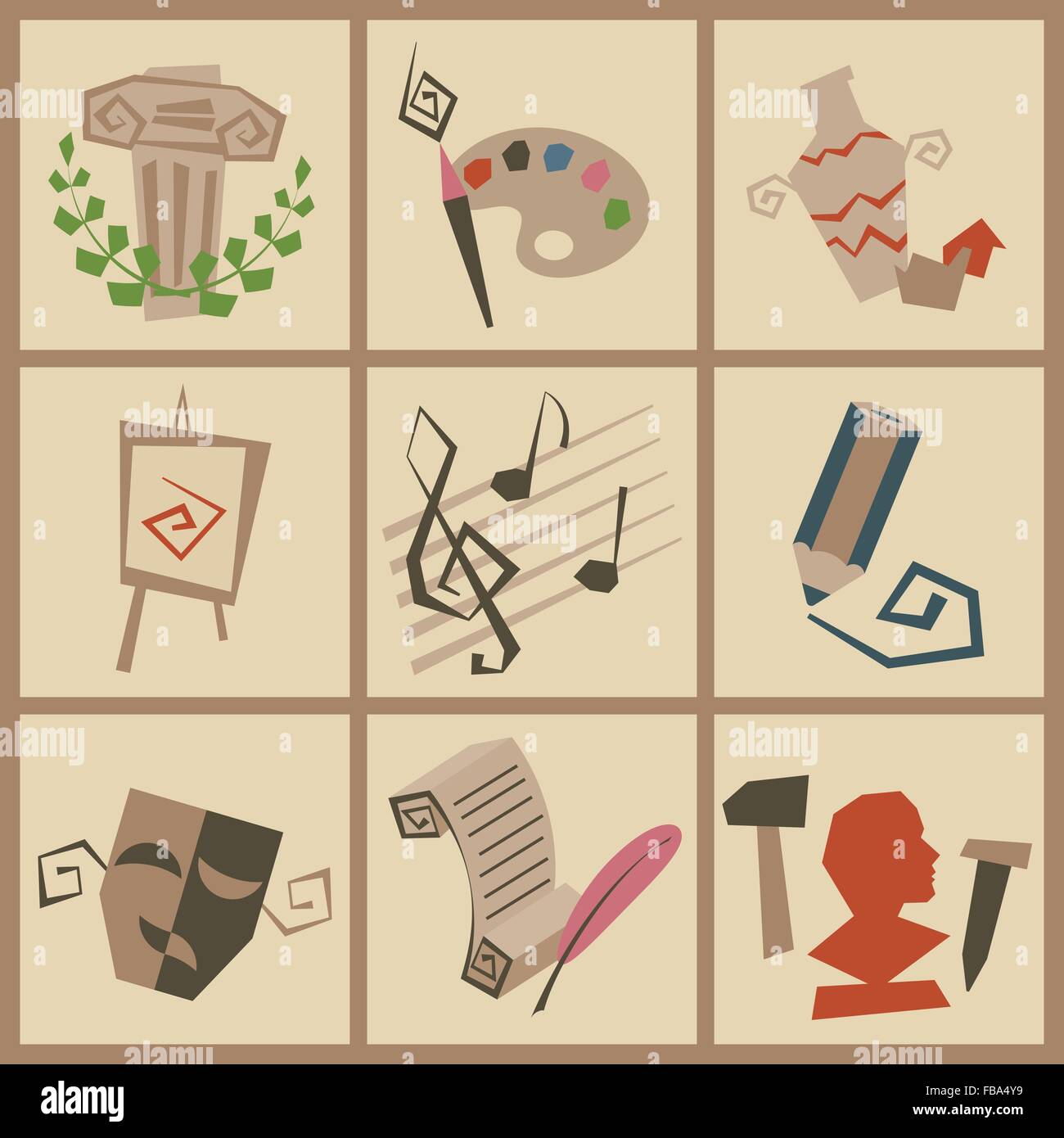 Set Art Flat Icons. Cartoon Flat Style. Vector illustration Stock ...