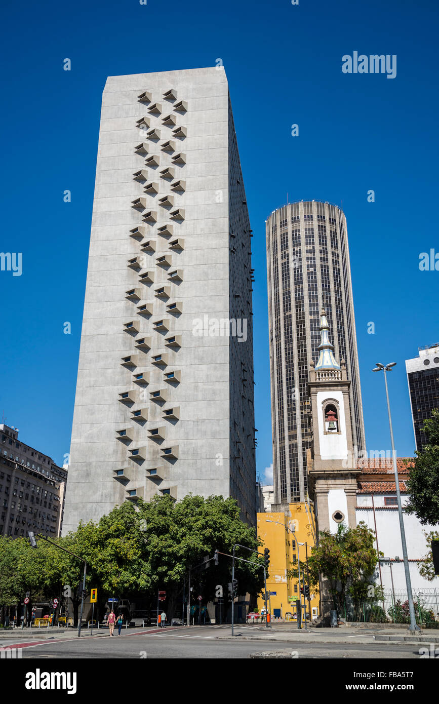 Igreja de Santa Luzia juxtaposed with modern towers, Rio de Janeiro ...