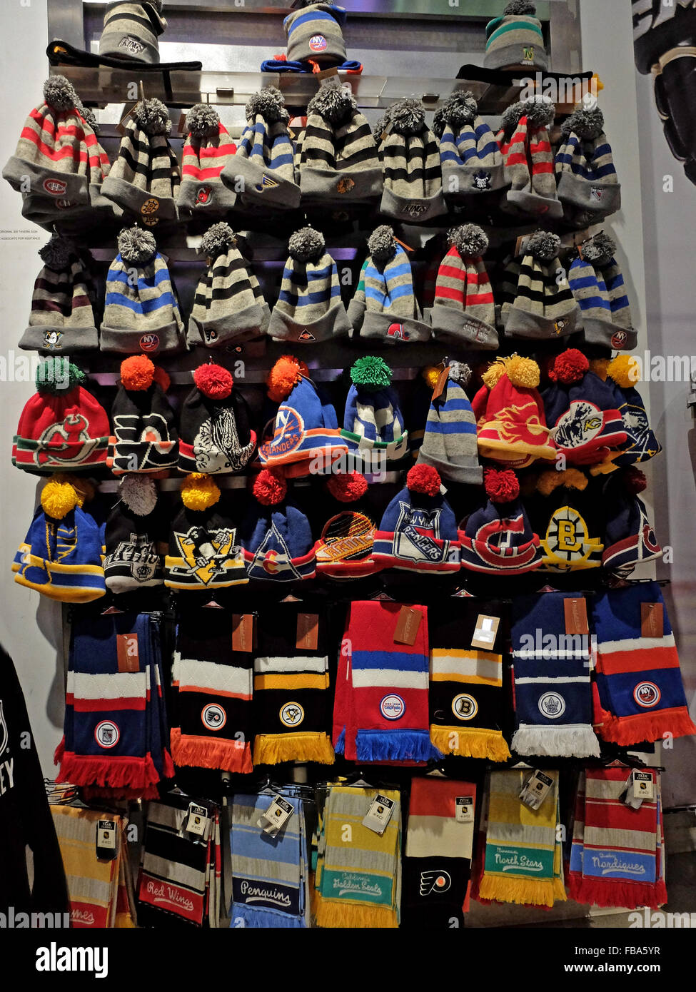 NHL hockey hats & scarves for sale at the NHL store on Avenue of the  Americas in Midtown Manhattan, New York City Stock Photo - Alamy