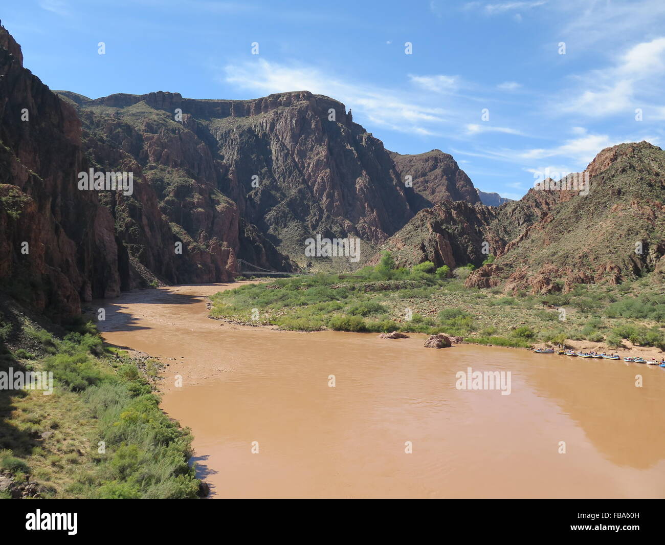 The Colorado River flows through the bottom of the Grand Canyon in Arizona Stock Photo