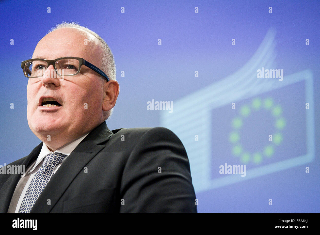 Brussels, Bxl, Belgium. 13th Jan, 2016. Frans Timmermans, First vice-president of the European Commission for better regulation, inter-institutional relations, the rule of law, and the Charter of Fundamental Rights holds a press conference at European Commission headquarters in Brussels, Belgium on 13.01.2016 The European Commission decided to carry out ''preliminary assessment'' on the issue of Polish constitutional court under rule of law procedure by Wiktor Dabkowski Credit:  Wiktor Dabkowski/ZUMA Wire/Alamy Live News Stock Photo