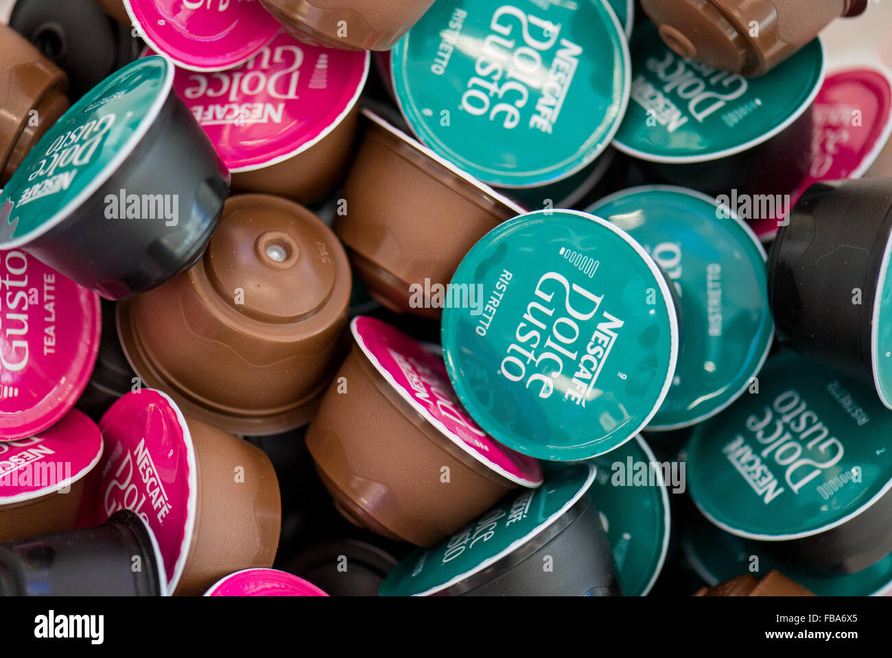 Coffee capsules from the Nestle brand 'Dolce Gusto' can be seen at company  headquarters in Frankfurt am Main, Germany, 13 January 2016. Photo: BORIS  ROESSLER/dpa Stock Photo - Alamy