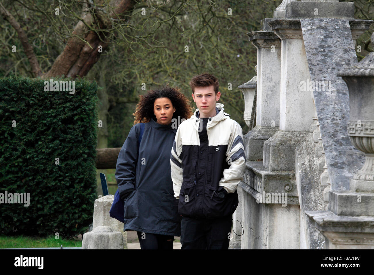 united kingdom london chiswick a young mixed race teenage couple walking in the grounds of chiswick house Stock Photo