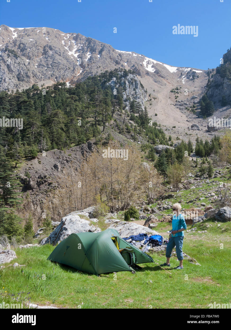 Camping below Tahtali on the Lycian Way, Turkey Stock Photo