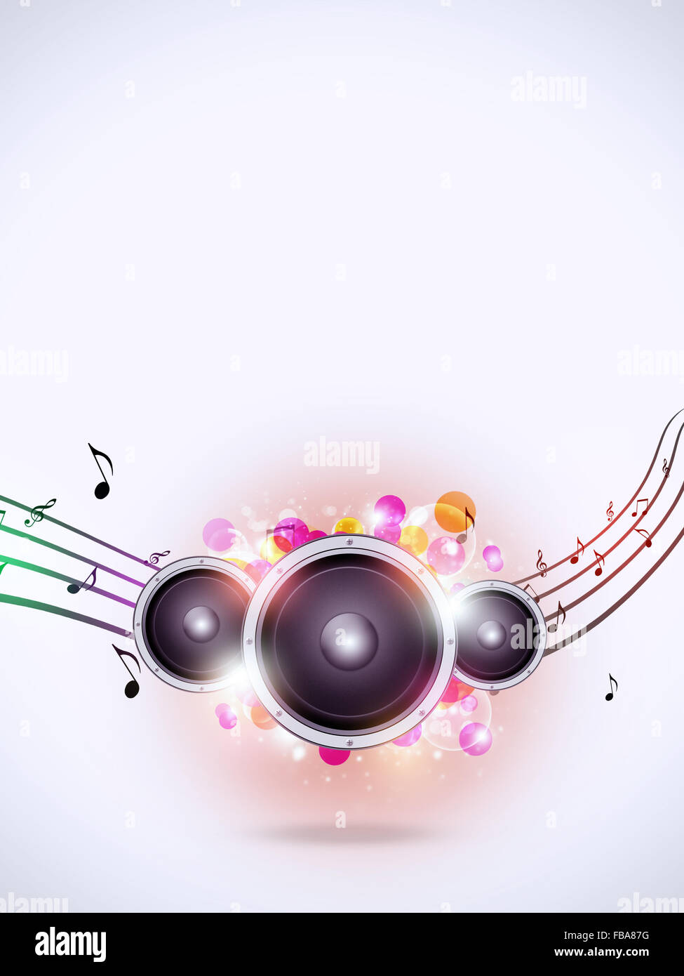 abstract music background with sound speaker and music notes Stock Photo