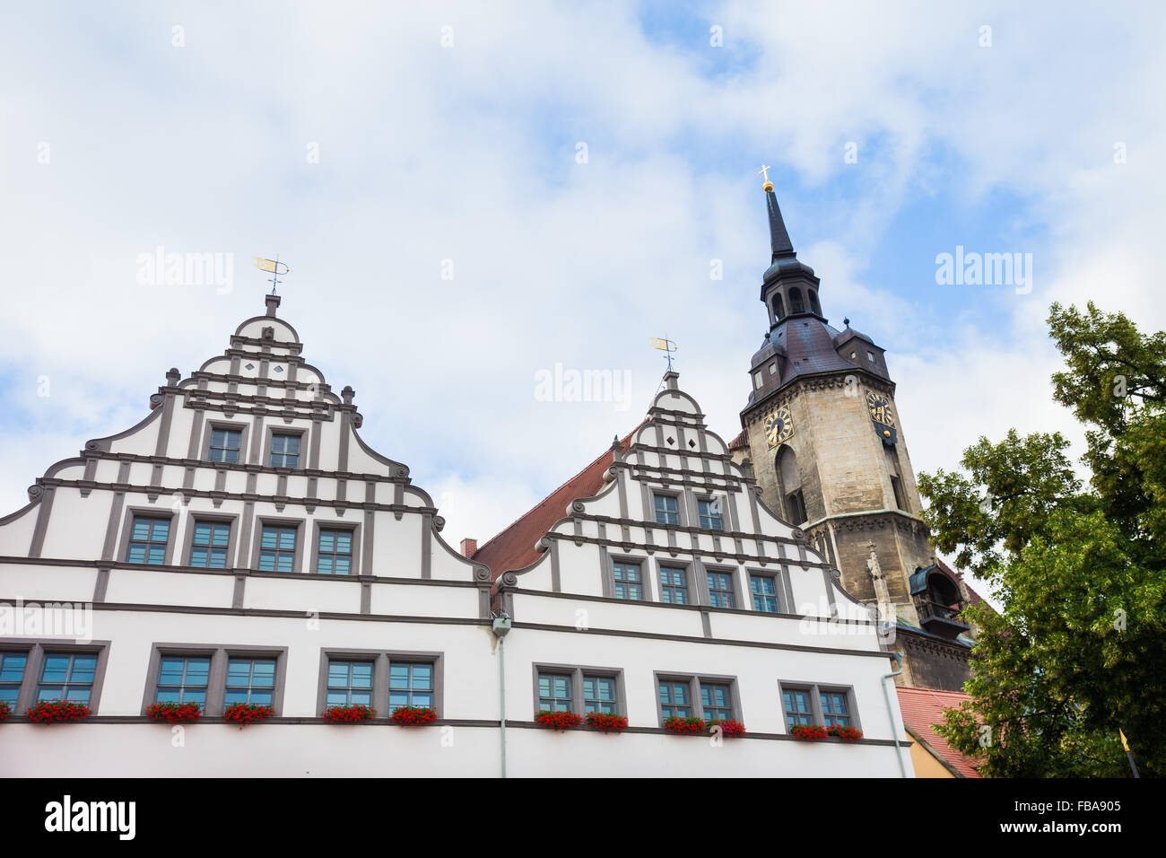 Amtsgericht (Courthouse) in Naumburg an der Saale, Germany, with St. Wenzel church Stock Photo