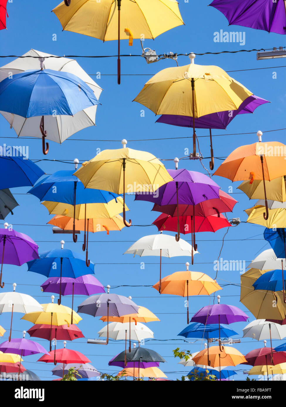 Umbrellas above a street in Antalya, Turkey Stock Photo