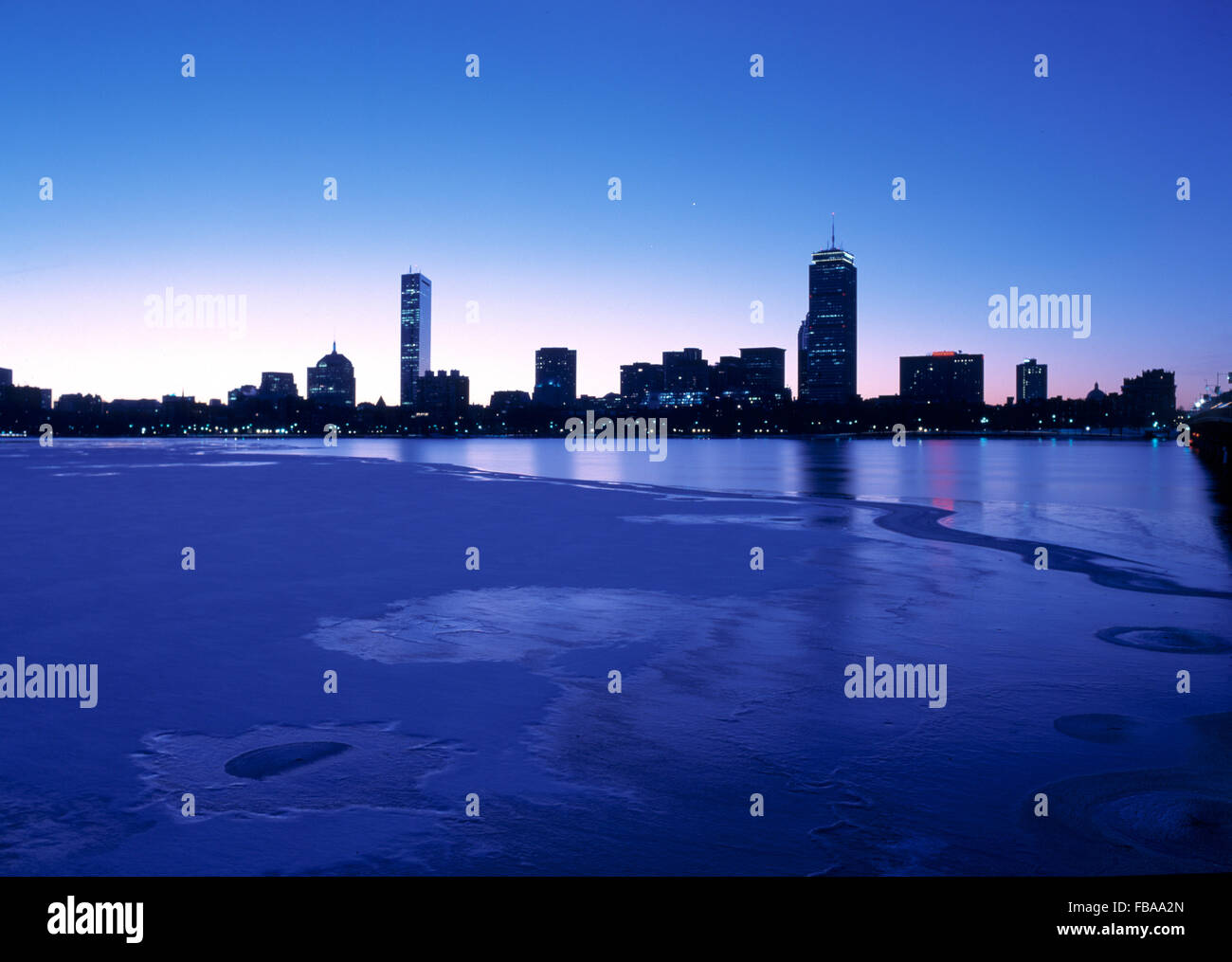 Boston's Back Bay and Charles River seen at dawn Stock Photo
