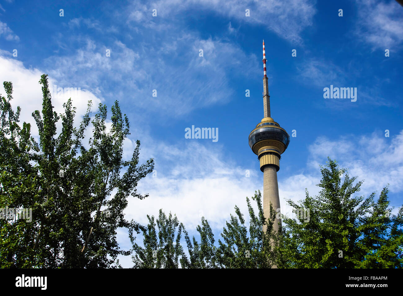 The CCTV Tower, China Central Television tower , Beijing, China.and it's the tallest structure in beijing. Stock Photo