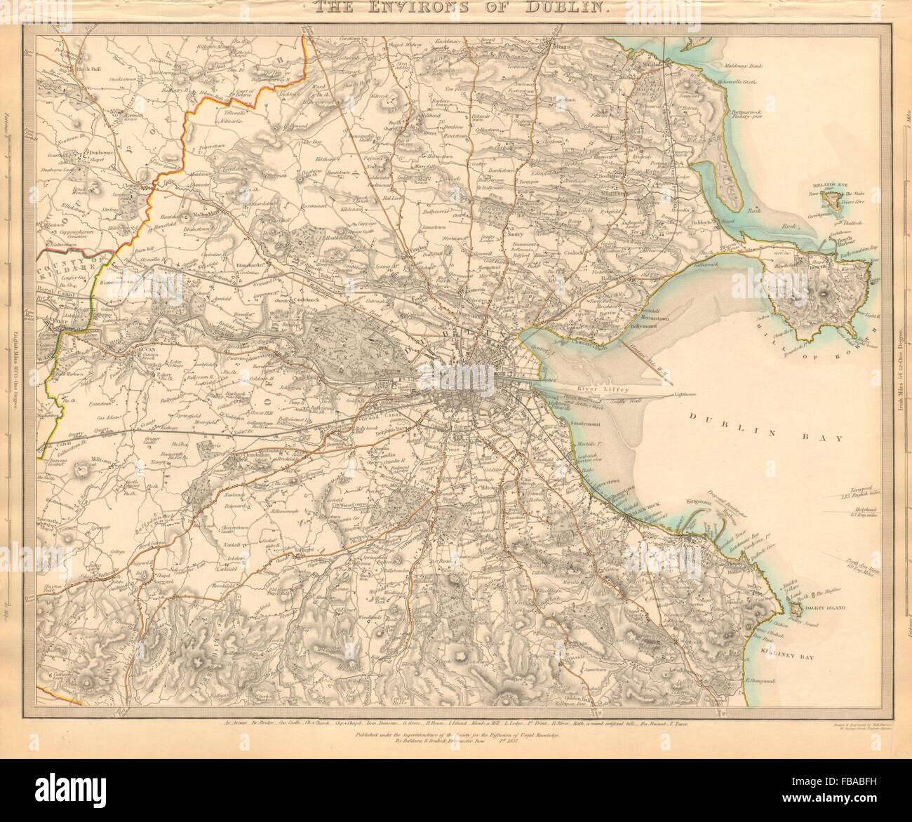 IRELAND. The environs of Dublin. SDUK, 1844 antique map Stock Photo