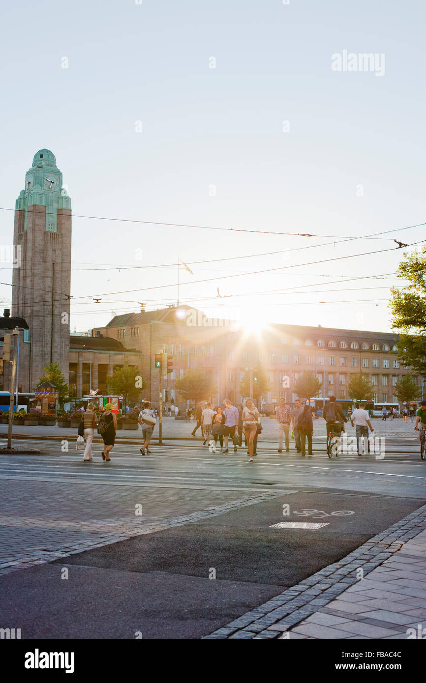Finland, Uusimaa, Helsinki, Kajsaniemi, People crossing street Stock Photo