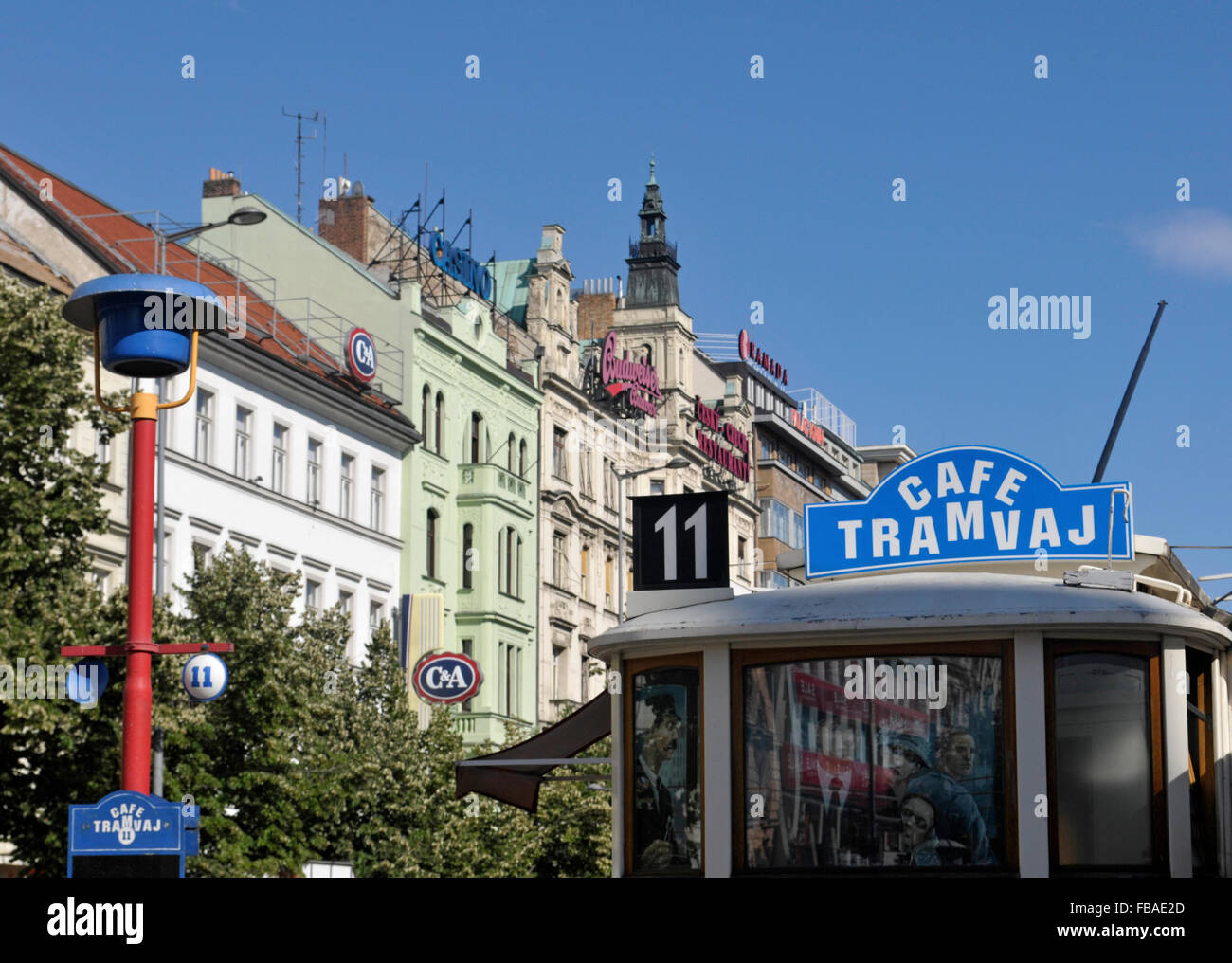 Cafe Tramvaj on Wenceslas Square, Prague, Czech Republic Stock Photo