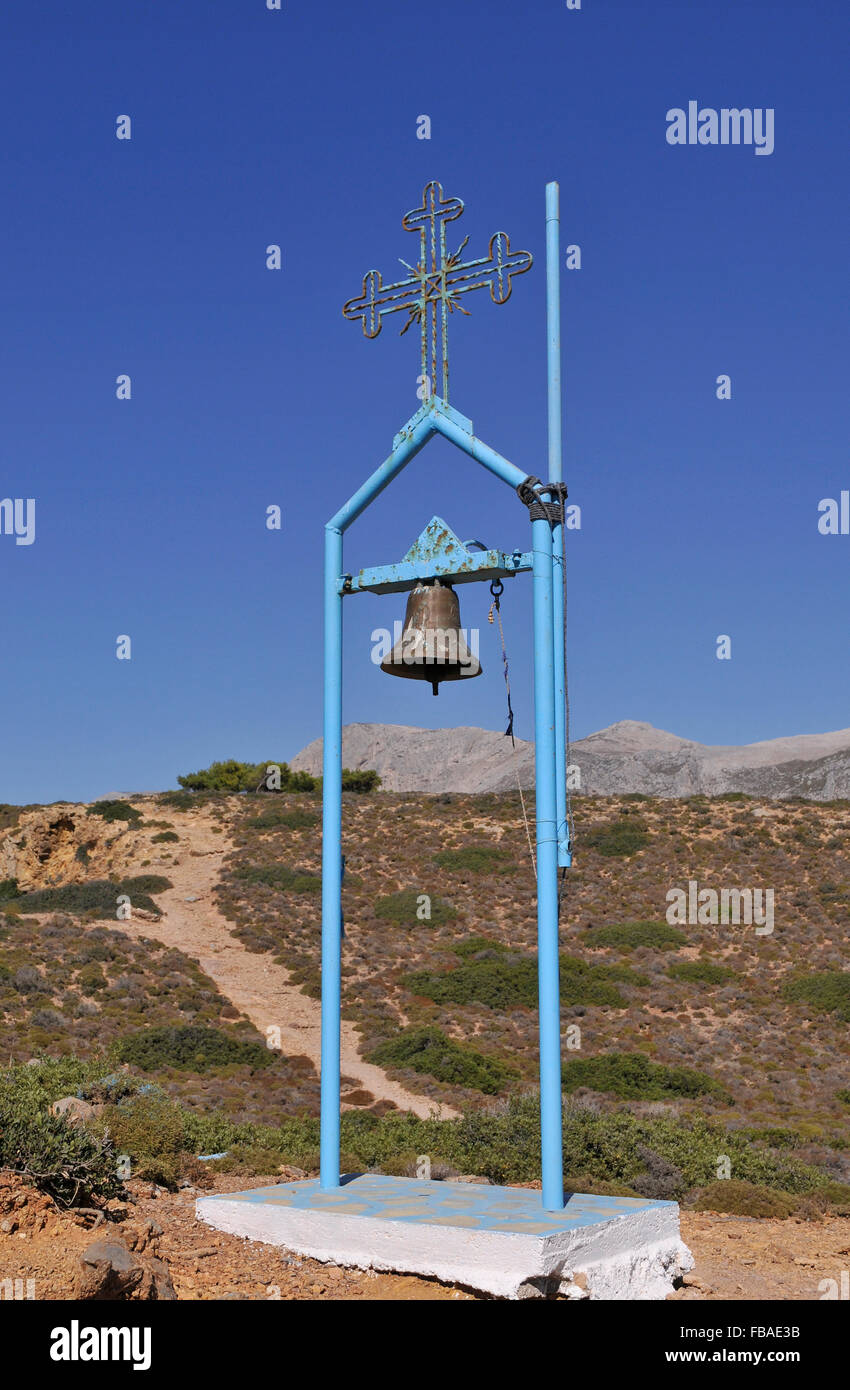 religious bell in Telendos Island, Dodecanese, Greece Stock Photo