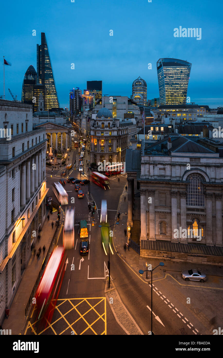 Rush hour, blue hour at the City of London Stock Photo