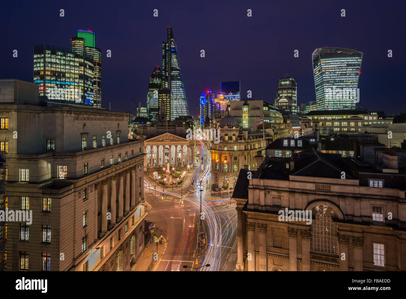 Rush hour, blue hour at the City of London Stock Photo