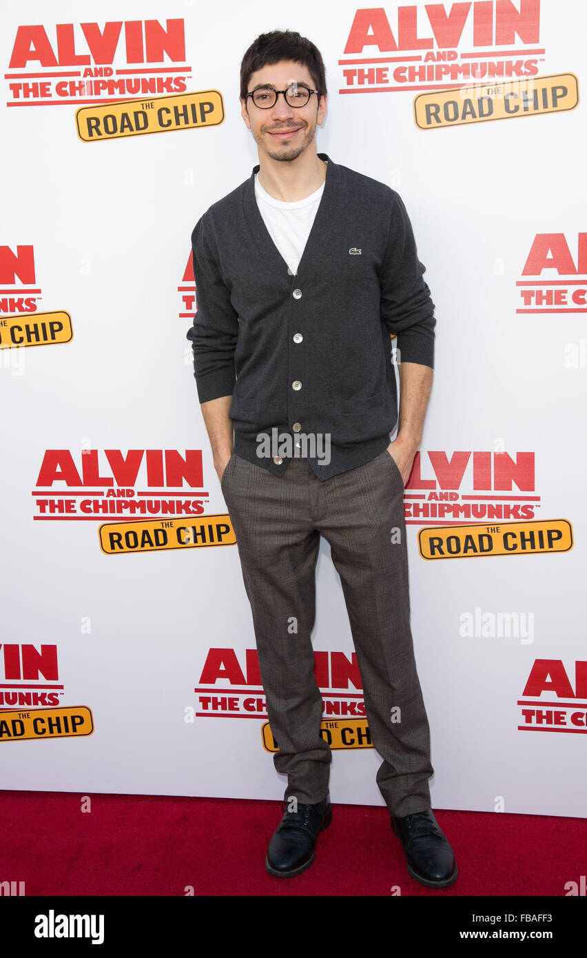 'Alvin and the Chipmunks: The Road Chip' premiere at the Darryl F. Zanuck Theatre  Featuring: Justin Long Where: Los Angeles, California, United States When: 12 Dec 2015 Stock Photo