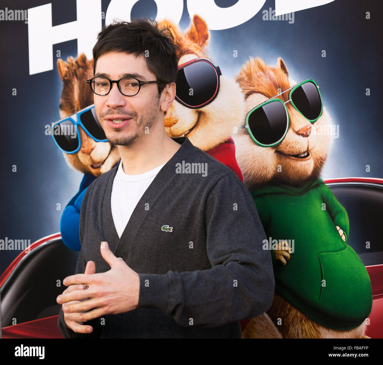 'Alvin and the Chipmunks: The Road Chip' premiere at the Darryl F. Zanuck Theatre  Featuring: Justin Long Where: Los Angeles, California, United States When: 12 Dec 2015 Stock Photo