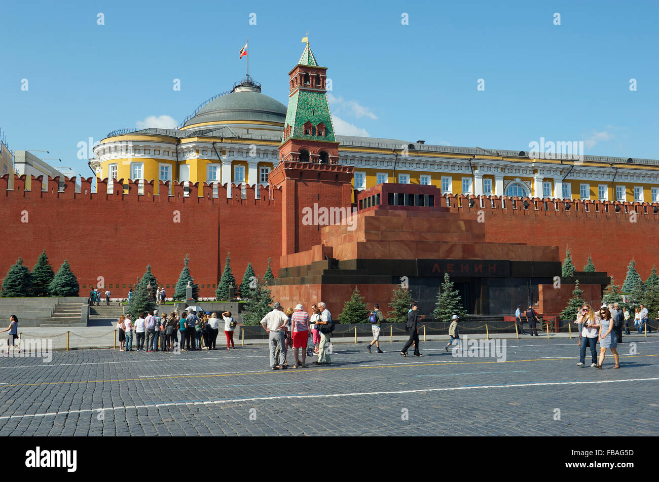 Mausoleum of Lenin and Kremlin wall on Red Square Stock Photo