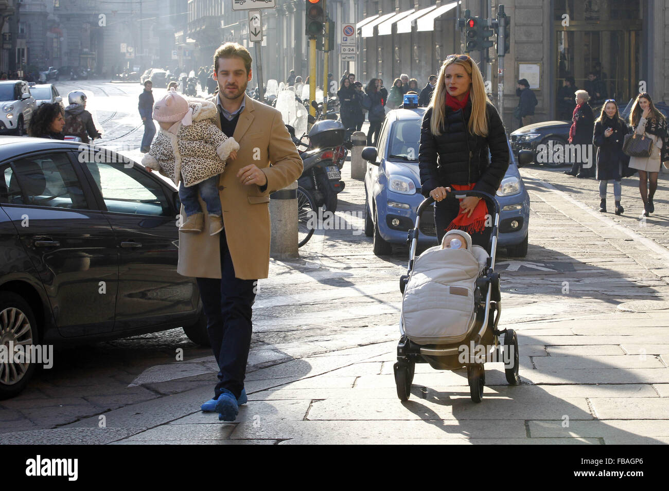 Michelle Hunziker, Tomaso Trussardi, and their daughters Sole and