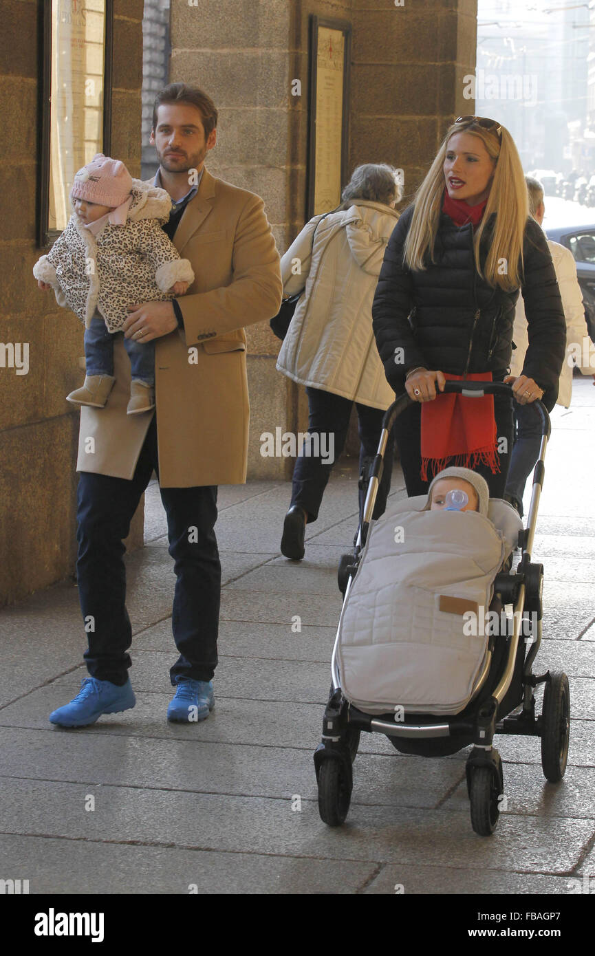 Michelle Hunziker, Tomaso Trussardi, and their daughters Sole and