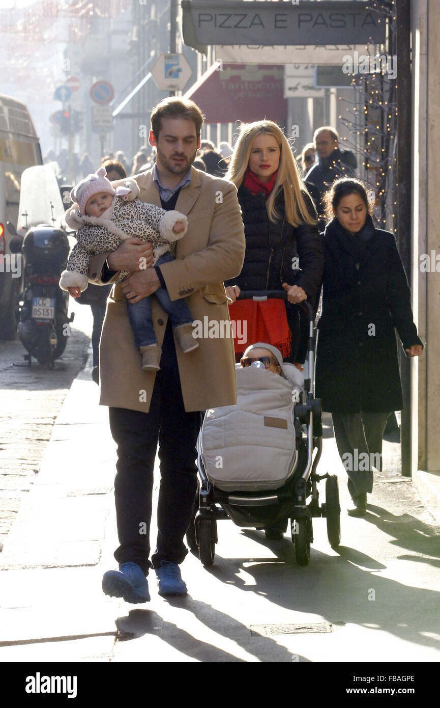Michelle Hunziker, Tomaso Trussardi, and their daughters Sole and