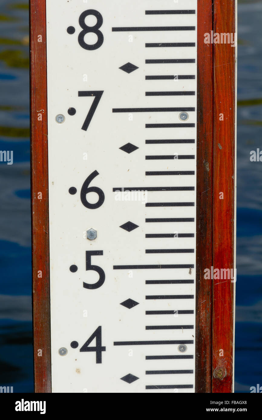 Water depth marker in river with scale Stock Photo Alamy