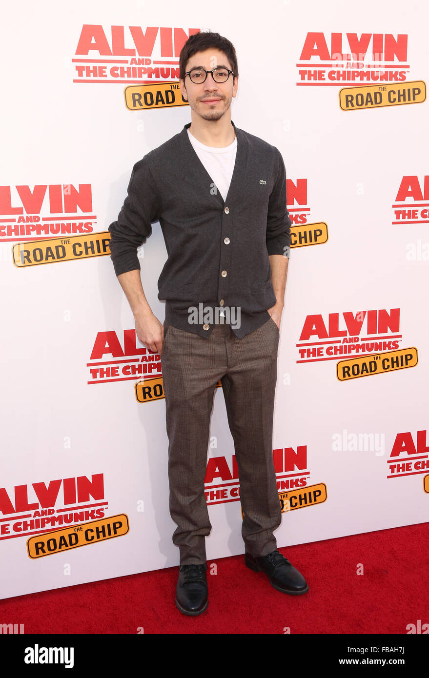 'Alvin and the Chipmunks: The Road Chip' premiere at the Darryl F. Zanuck Theatre  Featuring: Justin Long Where: Los Angeles, California, United States When: 12 Dec 2015 Stock Photo