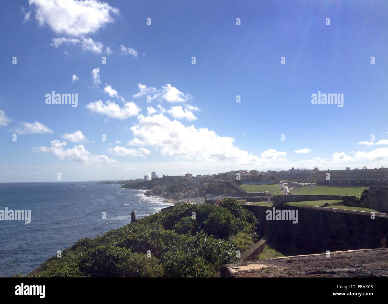A view of old San Juan cost line from the San Felipe Fort Stock Photo