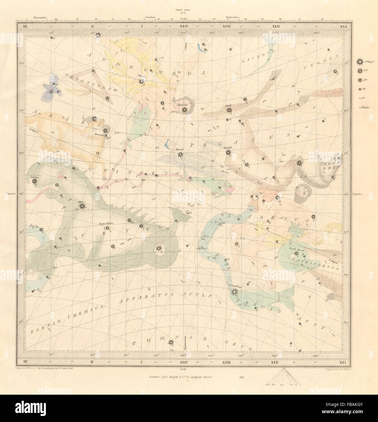 ASTRONOMY CELESTIAL. Star map. Star chart, I. Vernal Equinox. SDUK, 1847 Stock Photo