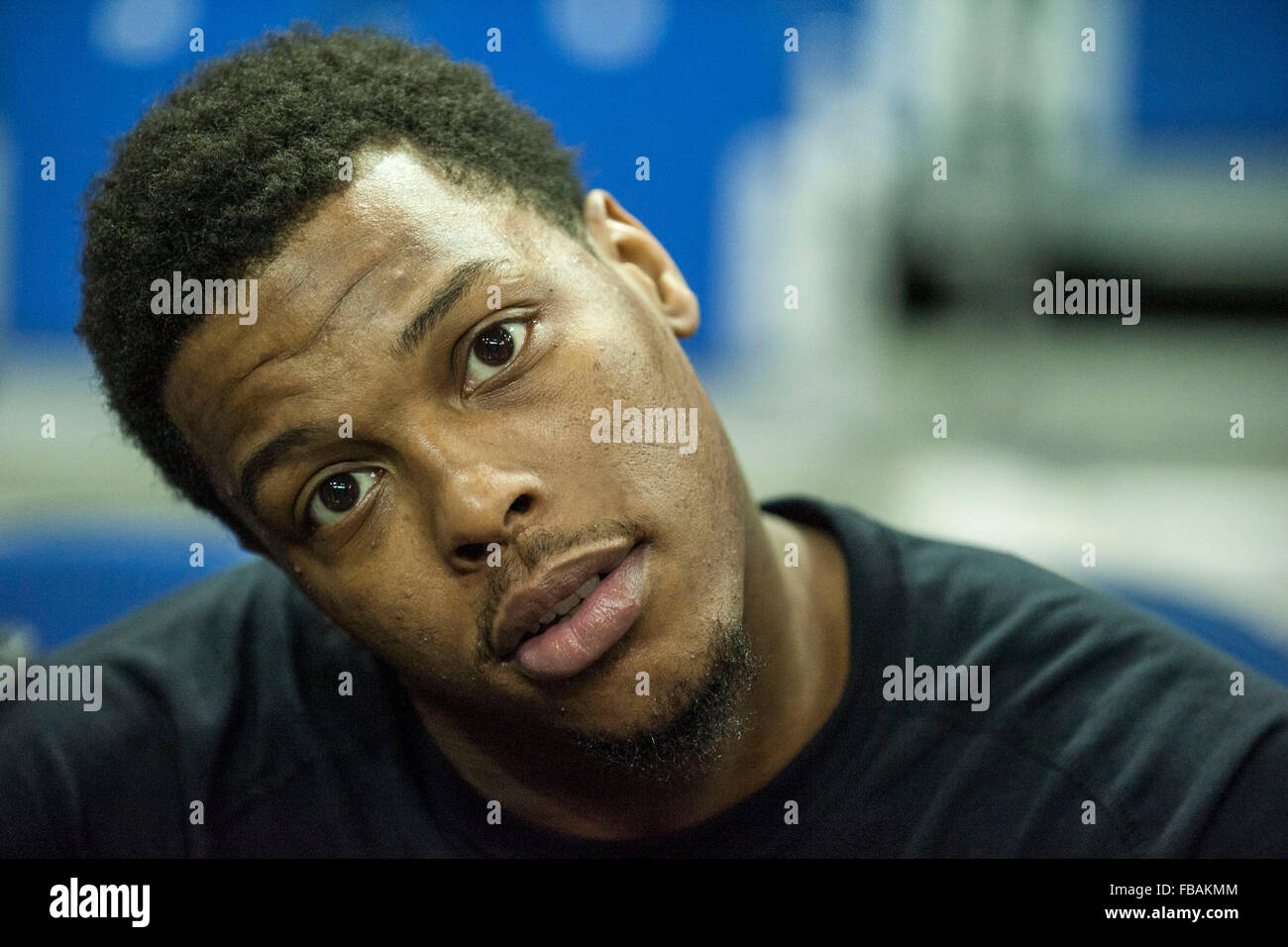 Toronto Raptors guard Kyle Lowry holds the Larry O'Brien Championship Trophy  during the NBA bas …