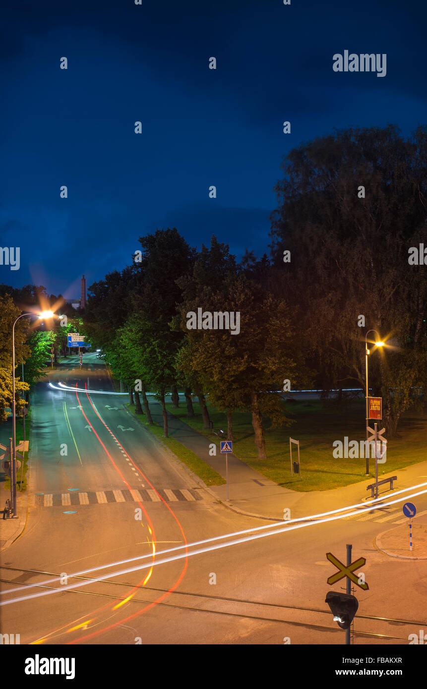 Finland, Pohjanmaa, Luoto, Pietarsaari, City street at night Stock Photo