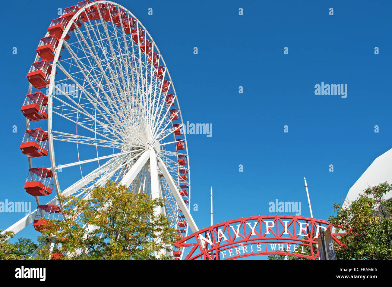 Chicago, Navy Pier: view of the Chicago Ferris Wheel, from the original wheel at the World's Columbian Exposition of 1893 to 2016's Centennial Wheel Stock Photo
