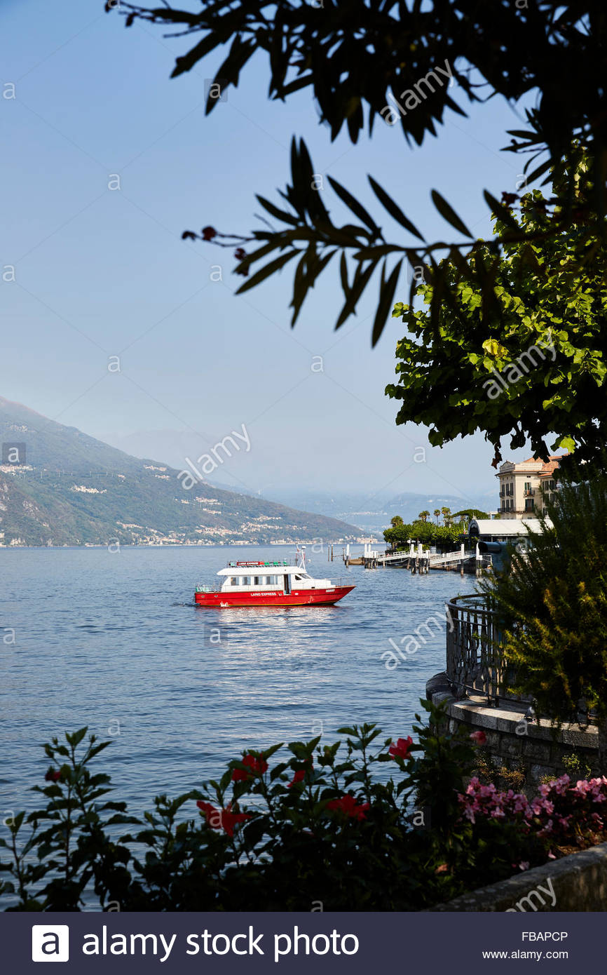 red boat on Lake Como, Bellagio, Italy Stock Photo Alamy