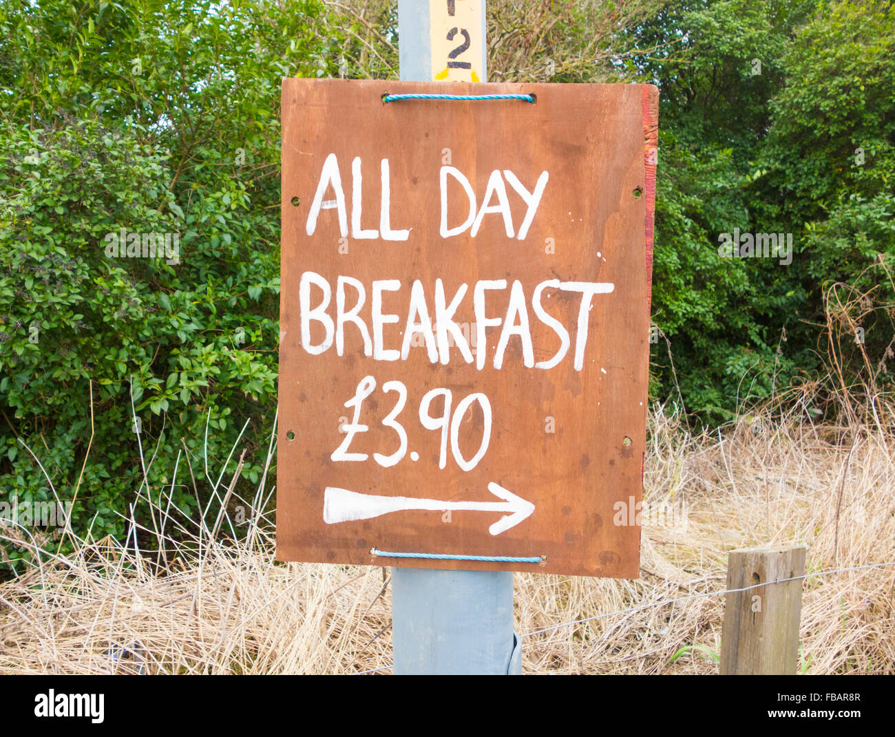 All day breakfast sign near roadside cafe, north east England. UK Stock