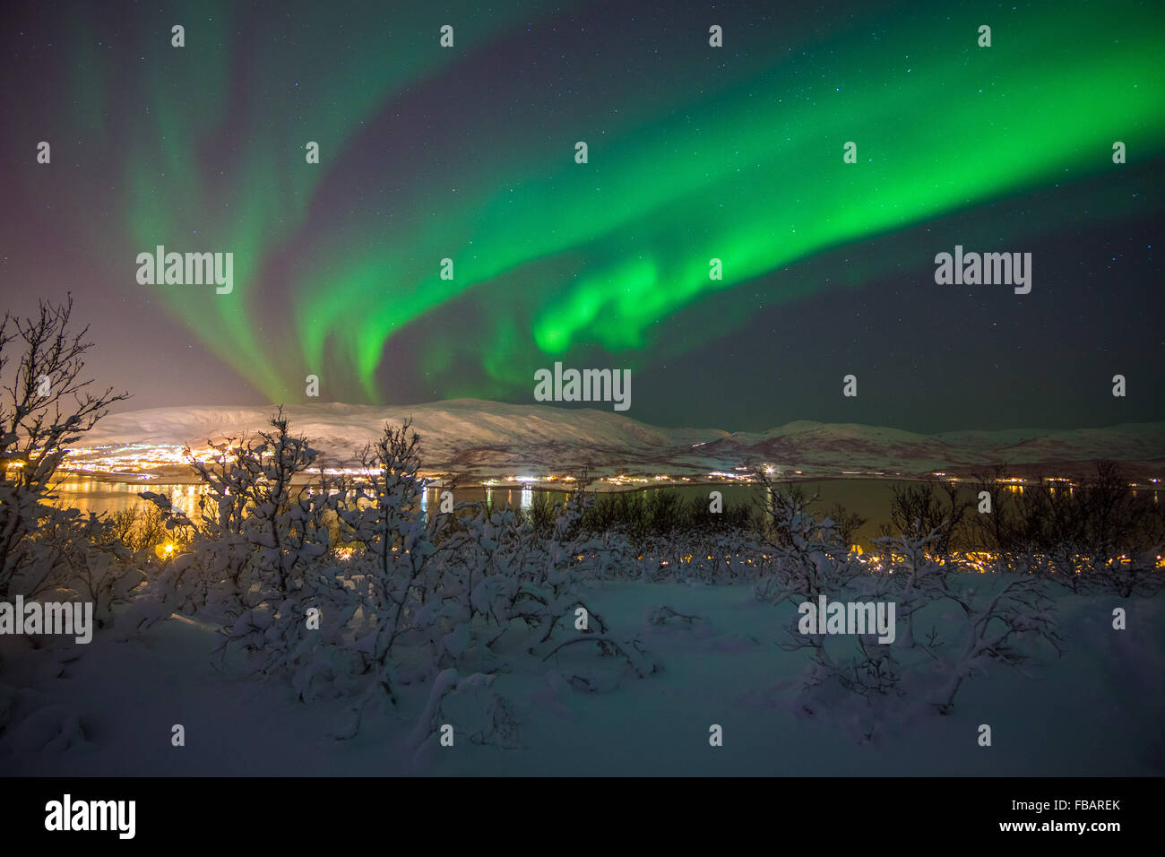 Aurora Borealis over Tromso, Northern Norway Stock Photo