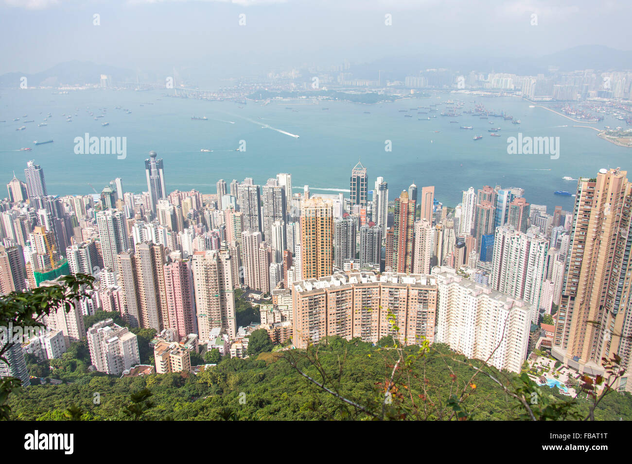 Skyscrapers of Hong Kong Island Wan Chai China Asia seen from the Peak Bevedere summit. Stock Photo