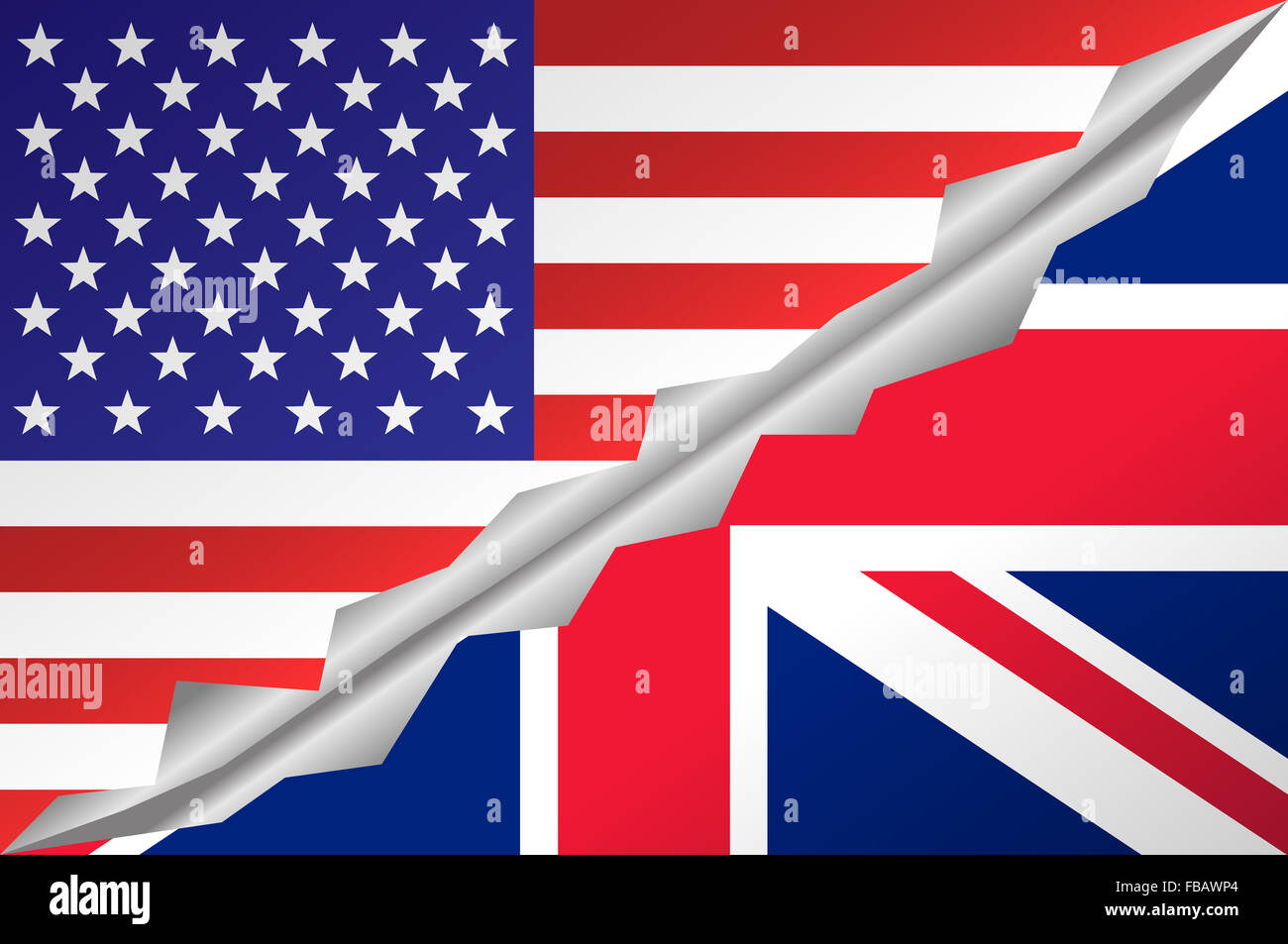 United States of America and United Kingdom (Great Britain) mixed flag ...
