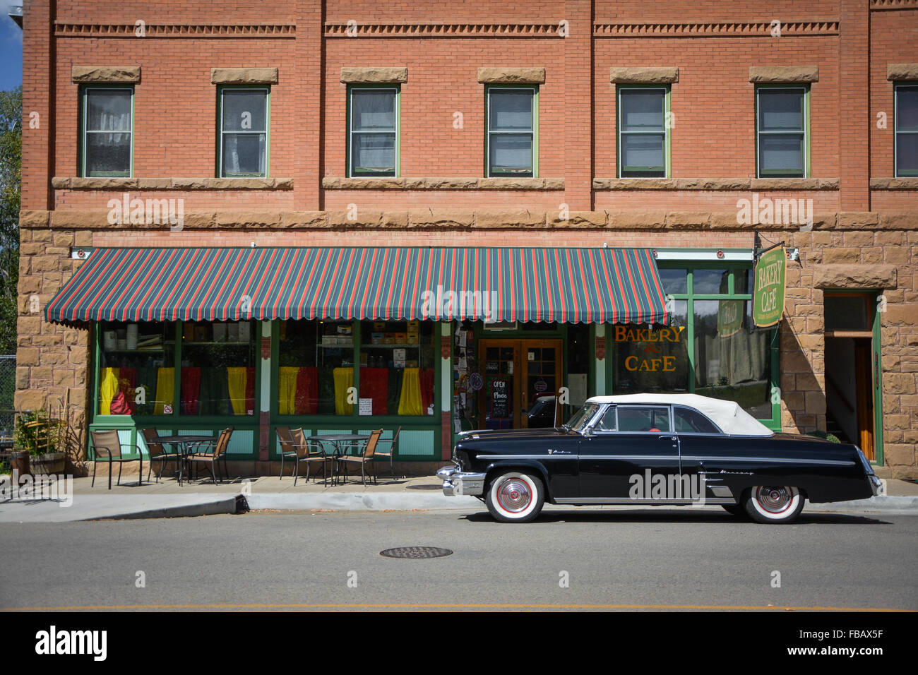 Vintage American cars in Old West town of Mancos, Colorado USA Stock