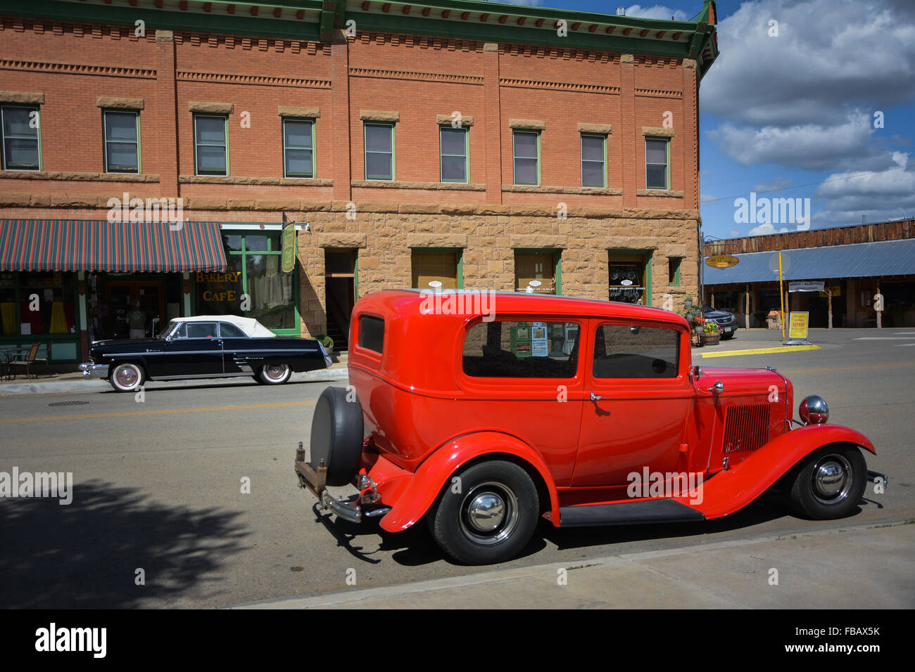 Vintage American cars in Old West town of Mancos, Colorado USA Stock