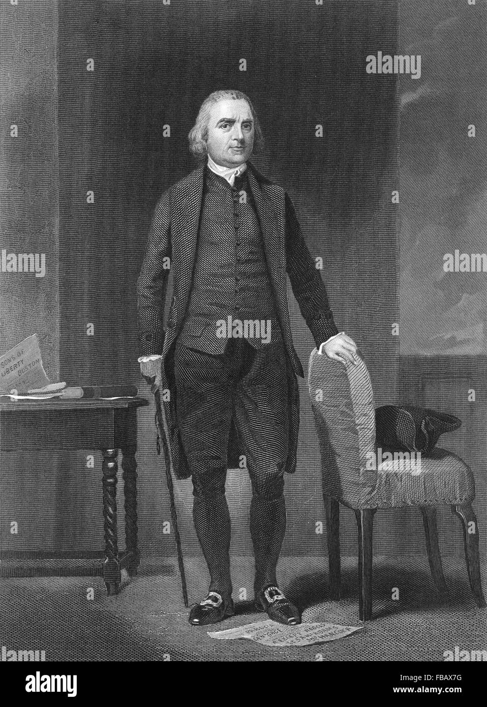 Samuel Adams. Portrait of the american statesman Samuel Adams, engraving by Alonso Chappel Stock Photo