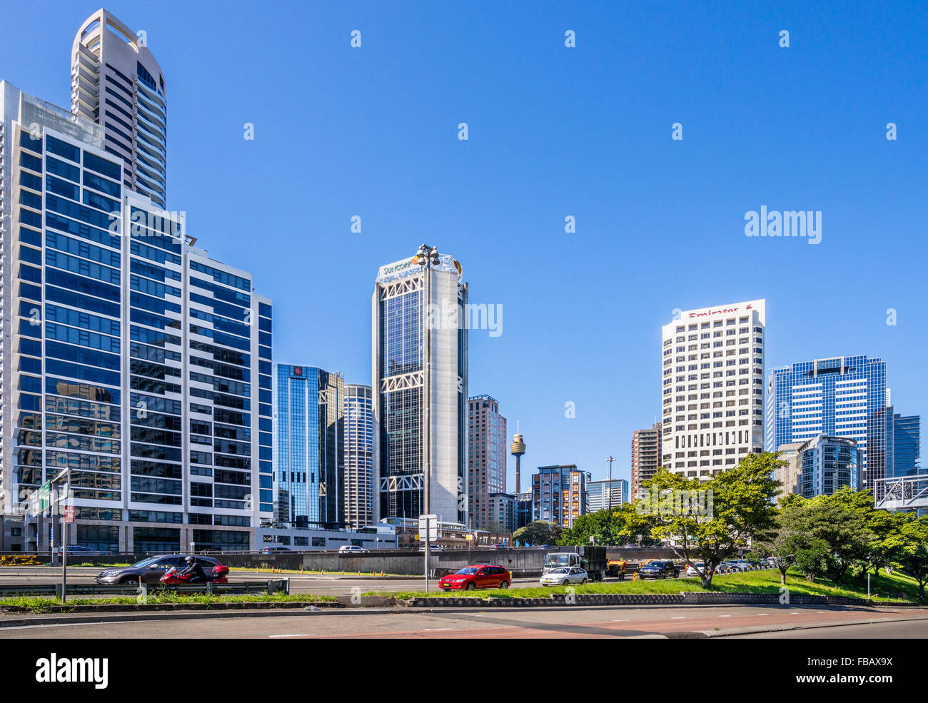 Australia, New South Wales, Sydney, Observatory Hill, view of Bradfield Highway and recent CBD highrise. Stock Photo