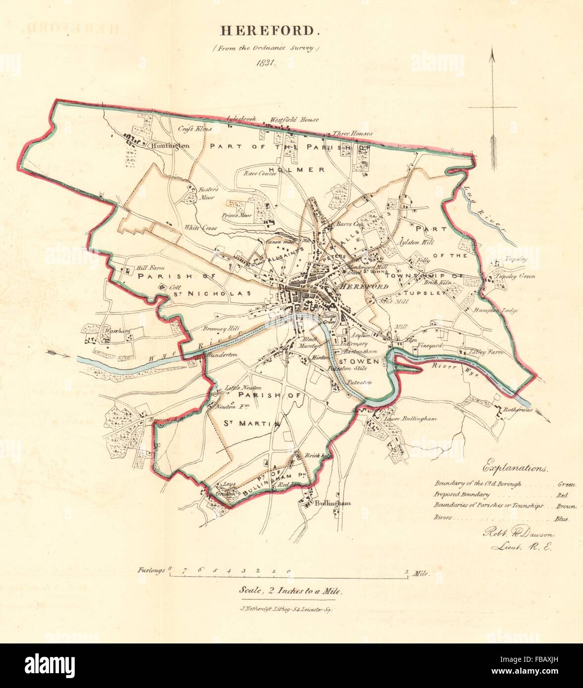 HEREFORD borough/town plan. REFORM ACT. Huntington Bullingham. DAWSON, 1832 map Stock Photo